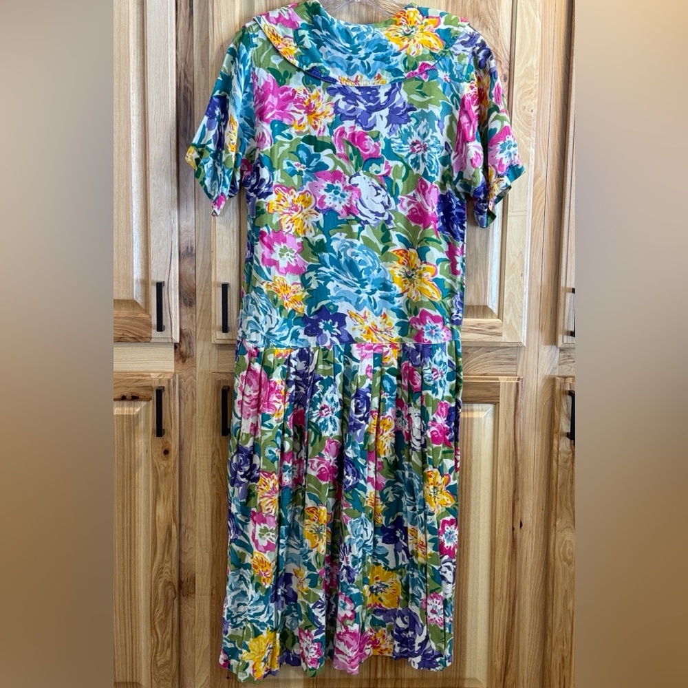 Darling! Vintage Express Vibrant Floral Drop Waist Double Button Midi Dress Sz S - Picture 6 of 11